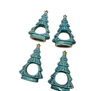 Vintage 1982 Ron Gordon Christmas Tree Napkin Rings Set 4 New In Box